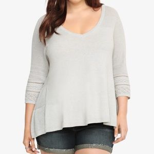 Torrid Light Gray Pointelle Stitch Babydoll Lightweight Summer Sweater in 2 (2X)